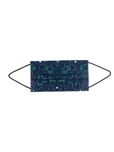 barrière bandana print 5 pack of medical masks in navy, green, white, and black