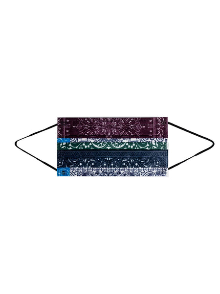 barriere disposable medical masks in navy white green and burgundy bandana paisley print